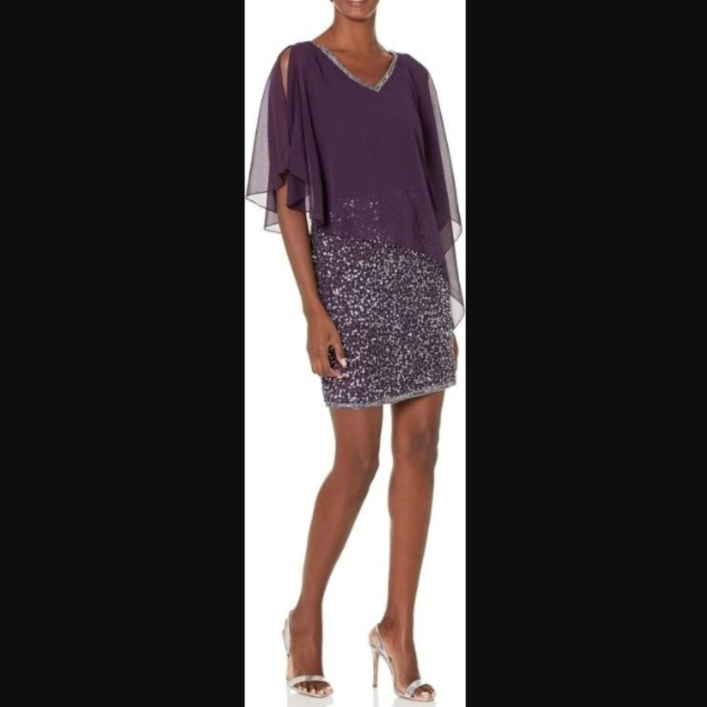 NWT J Kara Women's Caplet Short Cocktail Beaded Dress, sz 14
